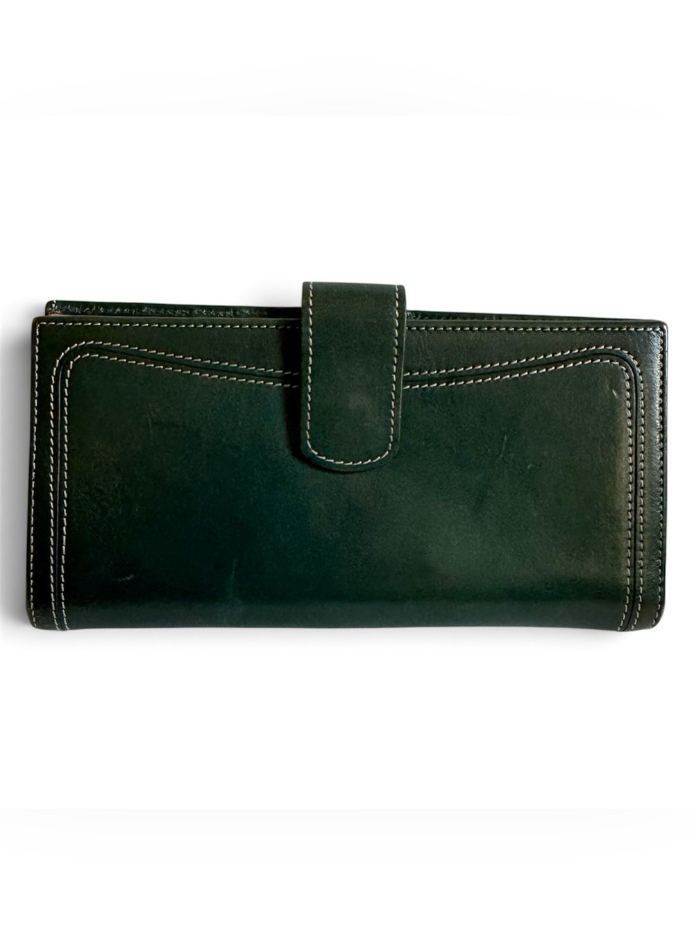 Vtg Tusk Joy Long Slim Green Leather Checkbook Wallet Organizer Snap Minimalist